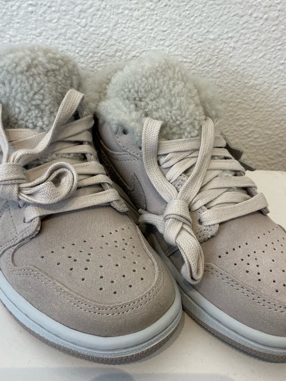 Nike Women’s Jordan Beige Suede Sneakers with Shearling Collar